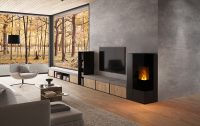 Modularer Pellet- und Kaminofen mit Eckeinsicht
