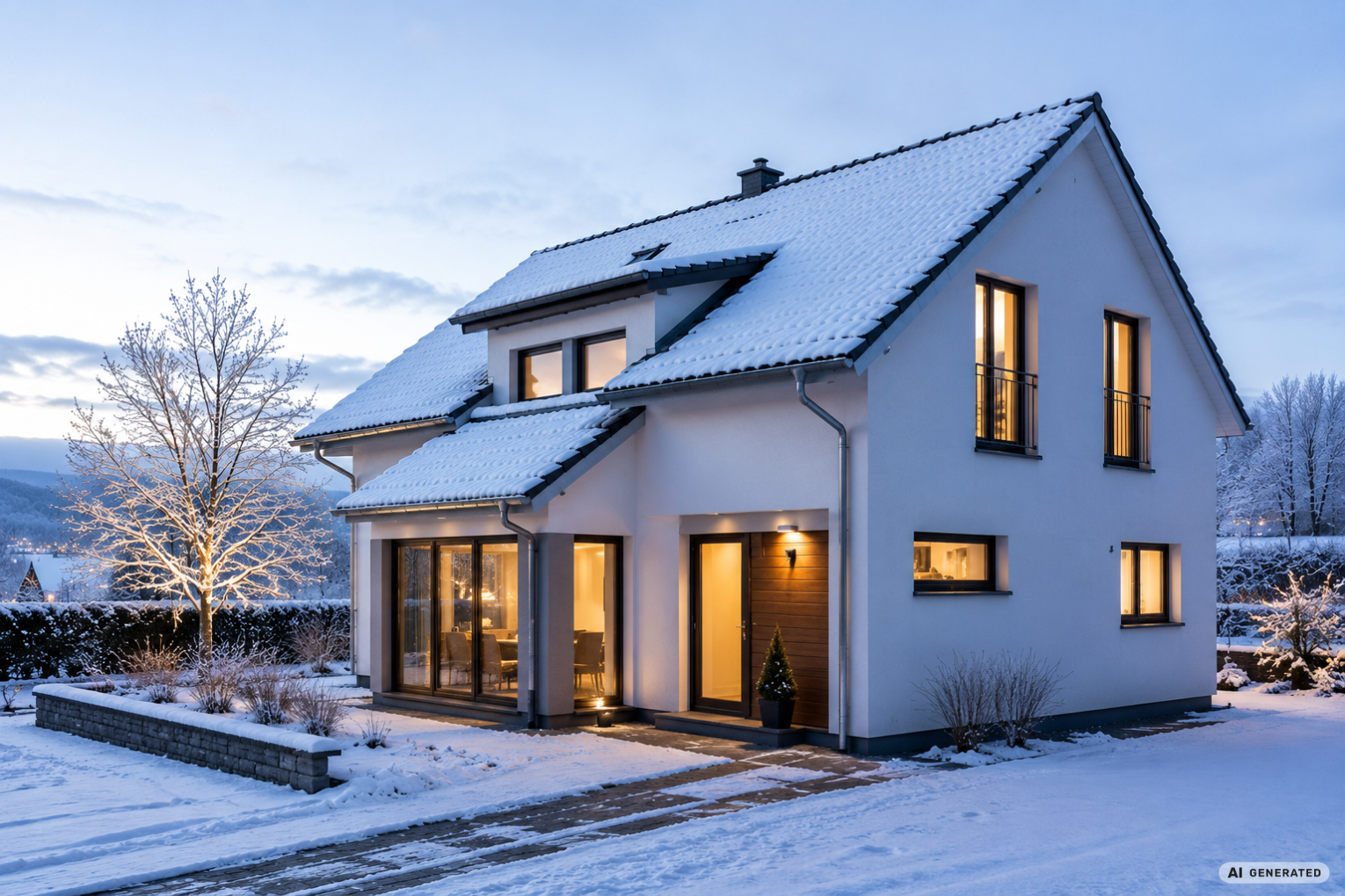 Modernes Einfamilienhaus im Winter